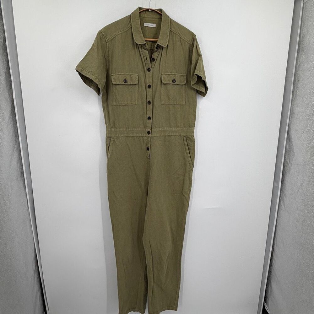 Outerknown S.E.A. Olive Organic Cotton Linen Utility Jumpsuit Size Medium